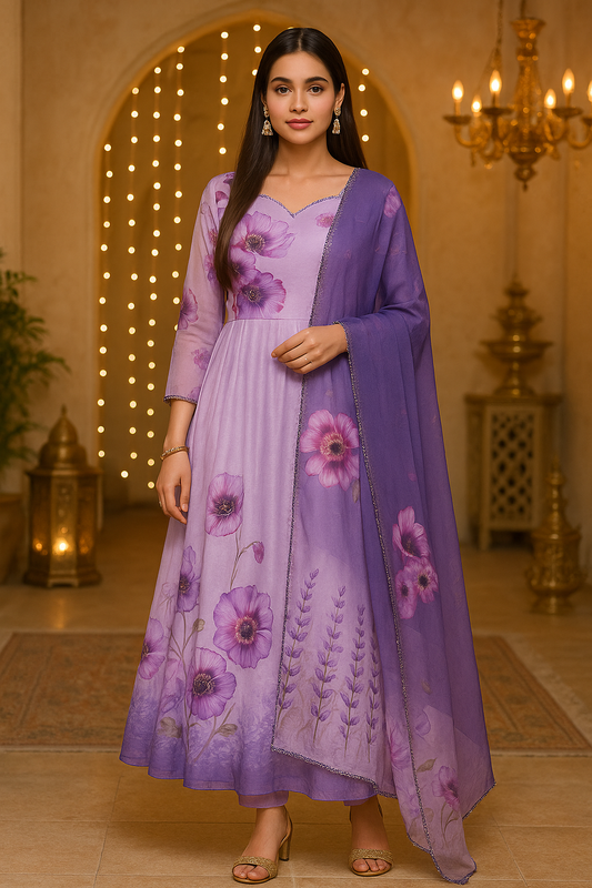 floral printed Anarkali suit set with dupatta