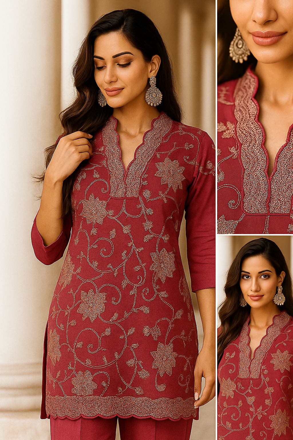 magenta embroidered kurta set