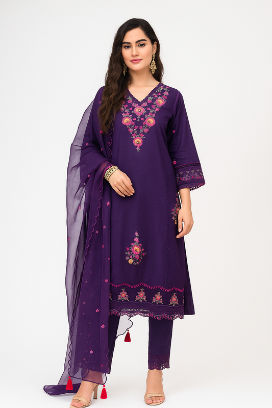 “Elegant Yellow Embroidered Kurta, Pant & Dupatta Set for Festive Occasions”