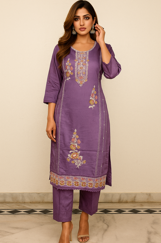 lavender embroidered kurta set