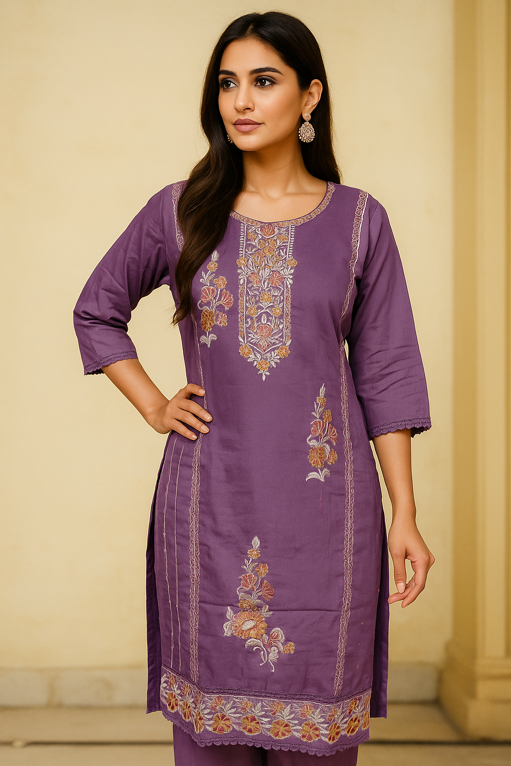 lavender embroidered kurta set
