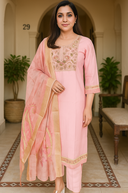 mustard yellow embroidered kurta set with dupatta