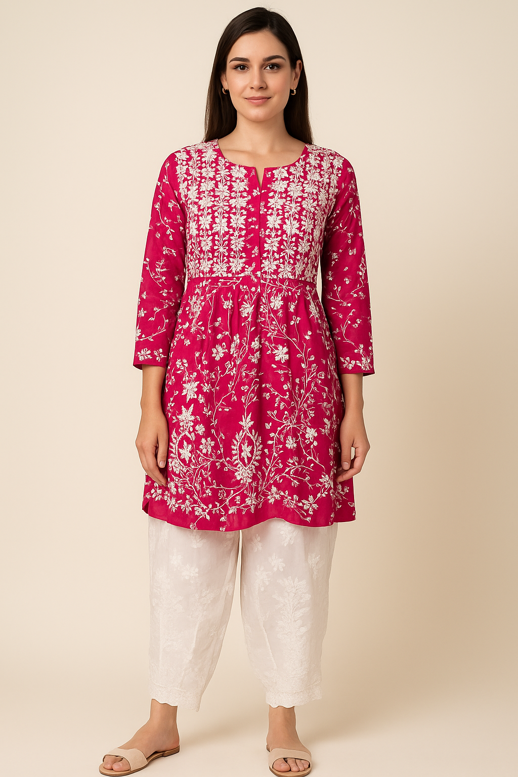 Embroidered kurta with white palazzo pants