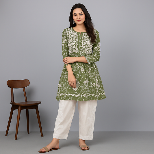 Embroidered kurta with white palazzo pants