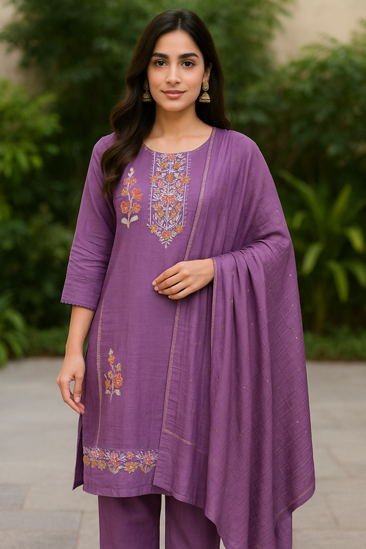 lavender embroidered kurta set