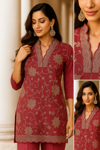 magenta embroidered kurta set