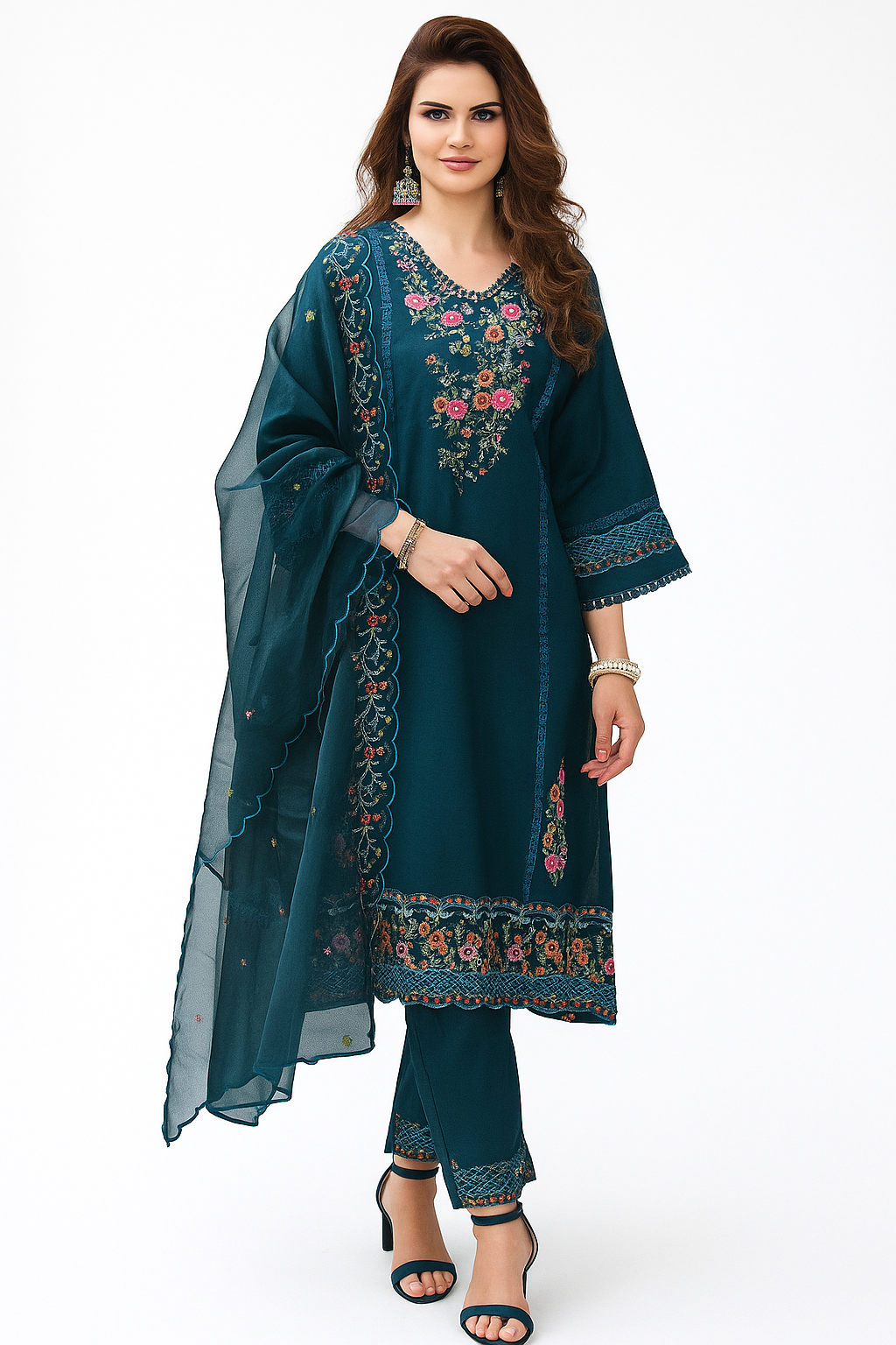 “Elegant Yellow Embroidered Kurta, Pant & Dupatta Set for Festive Occasions”