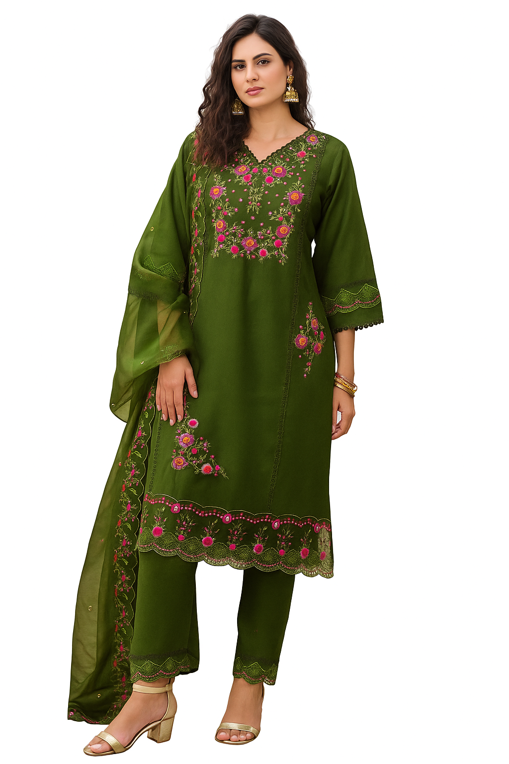 “Elegant Yellow Embroidered Kurta, Pant & Dupatta Set for Festive Occasions”