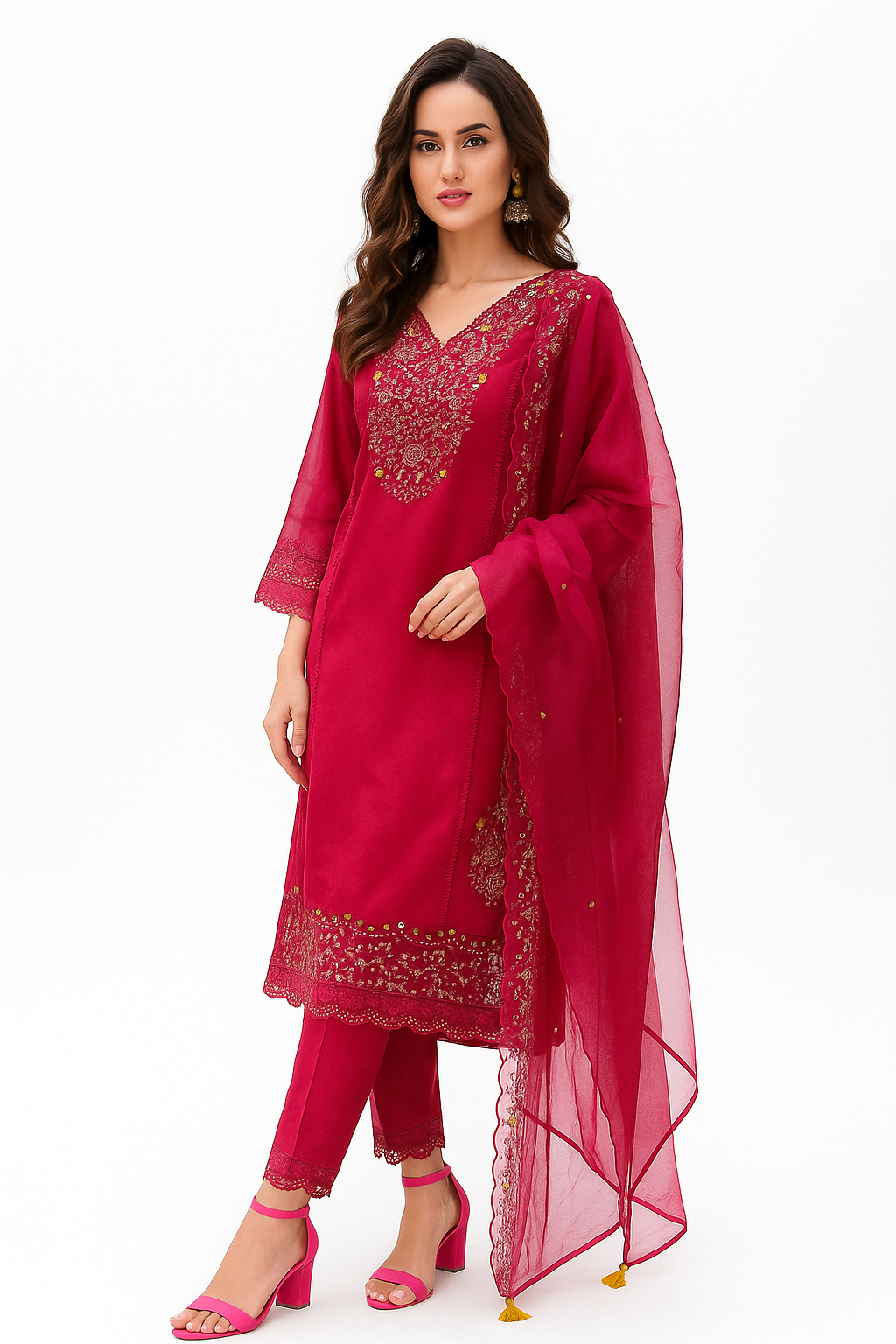 “Elegant Yellow Embroidered Kurta, Pant & Dupatta Set for Festive Occasions”