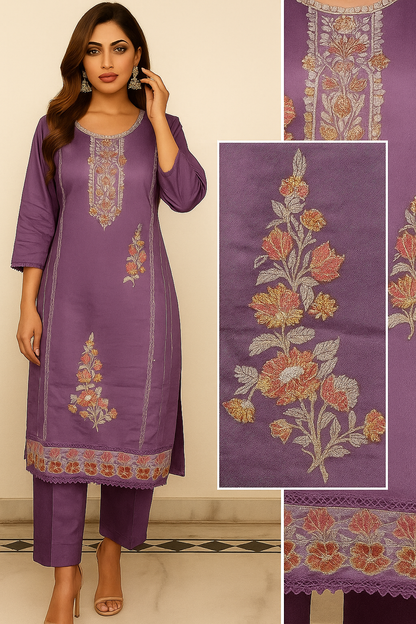 lavender embroidered kurta set