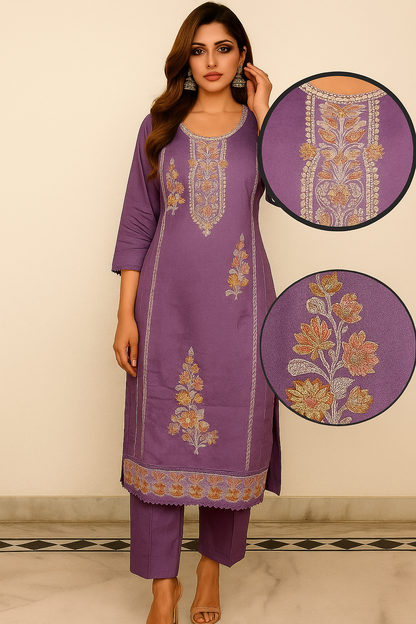 lavender embroidered kurta set