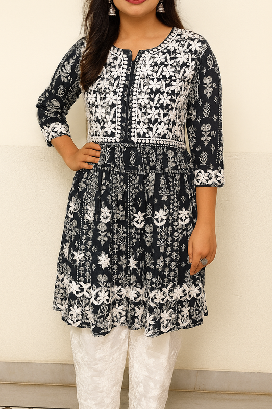 Embroidered kurta with white palazzo pants